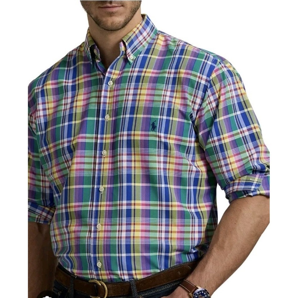 NEW Men XL Polo Ralph Lauren Performance Plaid Oxford Shirt Button Career Shirt
